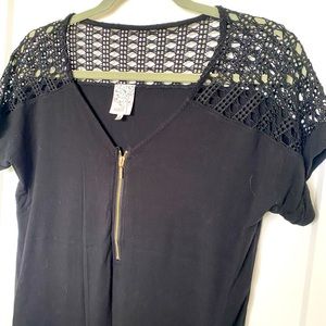 Like new! Sexy Naïf black Sz S lace shoulder & sleeves with V neck & zipper.